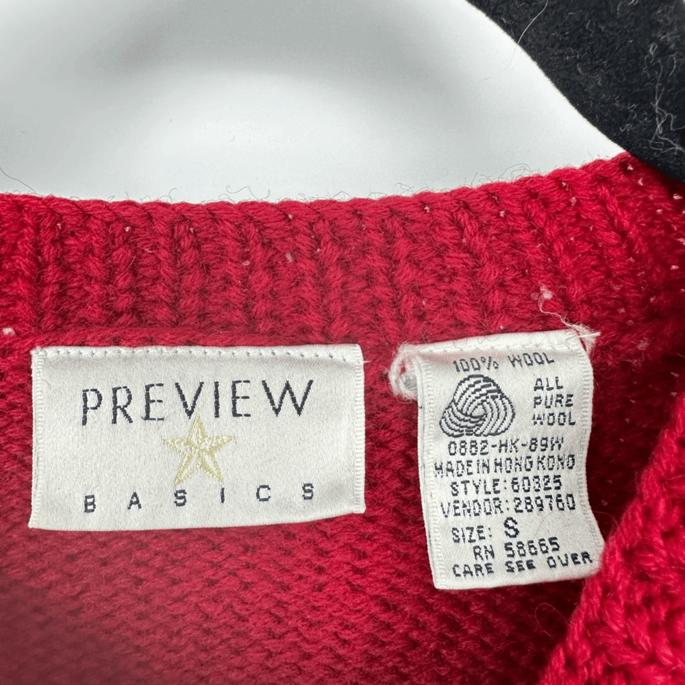 Vintage Preview Basics Red Wool Christmas Cardigan Scottie Dog Hearts Gifts S - Picture 7 of 9